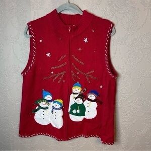 Mercer Street Studio Christmas sweater vest snowmen L great condition